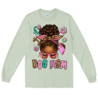 Matcha Afro Messy Bun Dog Mom Long Sleeve Tee - texasbilliewilder