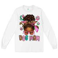 White Afro Messy Bun Dog Mom Long Sleeve Tee - texasbilliewilder