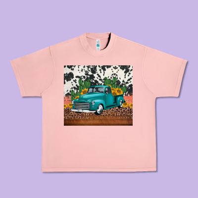 Western Farm Truck Cactus And Sunflowers Urban Heavy Tee Designed By Jasminsmagicworld