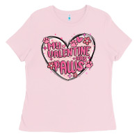 Bubblegum Pink my valentine has paws Ladies Tee - MaliasSmallBusiness