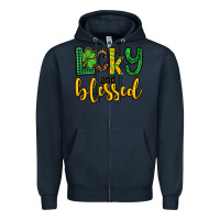 Navy St. Patrick's Lucky and blessed Zipper Hoodie - OliviaCreatesArt