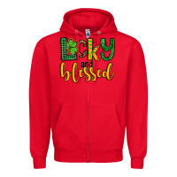 Red St. Patrick's Lucky and blessed Zipper Hoodie - OliviaCreatesArt