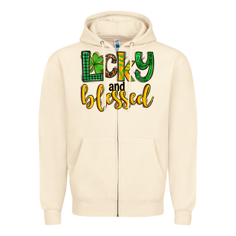 St. Patrick's Lucky And Blessed Zipper Hoodie by OliviaCreatesArt | Teevron