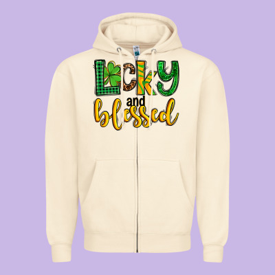 St. Patrick's Lucky And Blessed Zipper Hoodie Designed By Oliviacreatesart