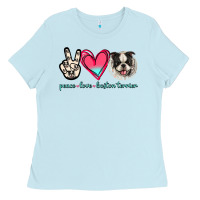 Baby Blue Peace Love Boston Terrier Ladies Tee - Jasminsmagicworld