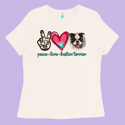 Peace Love Boston Terrier Ladies Tee Designed By Jasminsmagicworld