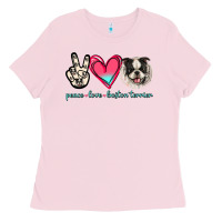 Bubblegum Pink Peace Love Boston Terrier Ladies Tee - Jasminsmagicworld