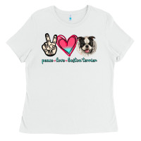 White Peace Love Boston Terrier Ladies Tee - Jasminsmagicworld