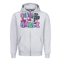Heather Grey Easter Day Saved by his grace Zipper Hoodie - OliviaCreatesArt