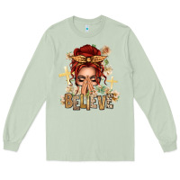 Red Hair Believe Praying Caucasian Messy Bun Long Sleeve Tee | Teevron