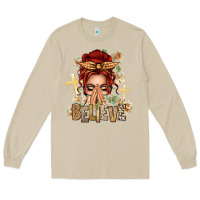 Mushroom Red Hair Believe Praying Caucasian Messy Bun Long Sleeve Tee - texasbilliewilder
