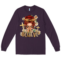 Plum Red Hair Believe Praying Caucasian Messy Bun Long Sleeve Tee - texasbilliewilder
