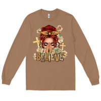 Toasted Coconut Red Hair Believe Praying Caucasian Messy Bun Long Sleeve Tee - texasbilliewilder