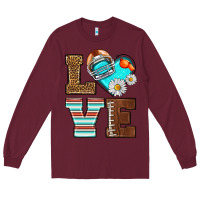 Burgundy American Football love and helmet Long Sleeve Tee - NancyCooperArtShop