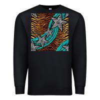 Black tiger turquoise glitter and stars seamless pattern Premium Sweatshirt - BundleAndBundleShop