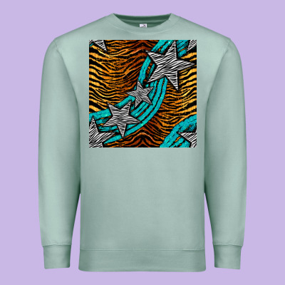 Tiger Turquoise Glitter And Stars Seamless Pattern Premium Sweatshirt Designed By Bundleandbundleshop