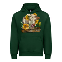 Forest Green charolais cow with sunflowers Urban Hoodie - LillyAllenDesigns