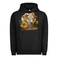 Pigment Black charolais cow with sunflowers Urban Hoodie - LillyAllenDesigns