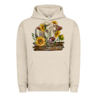 Pigment French Oak charolais cow with sunflowers Urban Hoodie - LillyAllenDesigns