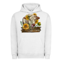 Pigment Lunar Rock charolais cow with sunflowers Urban Hoodie - LillyAllenDesigns