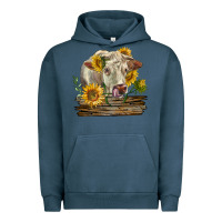 Pigment Midnight Navy charolais cow with sunflowers Urban Hoodie - LillyAllenDesigns