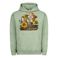 Pigment Oil Green charolais cow with sunflowers Urban Hoodie - LillyAllenDesigns