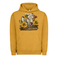 Pigment Peanut Butter charolais cow with sunflowers Urban Hoodie - LillyAllenDesigns