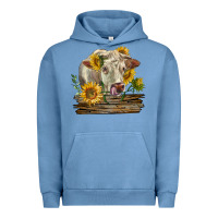 Pigment Pebble Blue charolais cow with sunflowers Urban Hoodie - LillyAllenDesigns