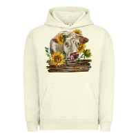 Pigment Pistachio charolais cow with sunflowers Urban Hoodie - LillyAllenDesigns