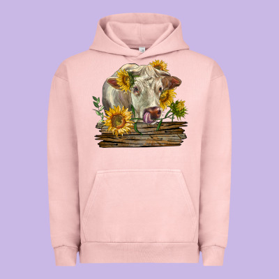 Charolais Cow With Sunflowers Urban Hoodie Designed By Lillyallendesigns