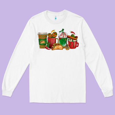 Tacos Coffee Cups Long Sleeve Tee Designed By Texasbilliewilder