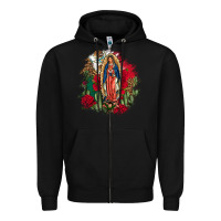 Black Our Lady Of Guadalupe Mexican Flag Cactus Roses Zipper Hoodie - FaDigitalArtStudio