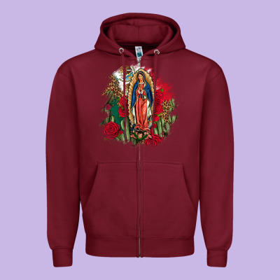 Our Lady Of Guadalupe Mexican Flag Cactus Roses Zipper Hoodie Designed By Fadigitalartstudio