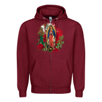 Burgundy Our Lady Of Guadalupe Mexican Flag Cactus Roses Zipper Hoodie - FaDigitalArtStudio
