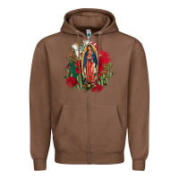 Chestnut Our Lady Of Guadalupe Mexican Flag Cactus Roses Zipper Hoodie - FaDigitalArtStudio