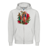 Dove Grey Our Lady Of Guadalupe Mexican Flag Cactus Roses Zipper Hoodie - FaDigitalArtStudio
