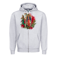 Heather Grey Our Lady Of Guadalupe Mexican Flag Cactus Roses Zipper Hoodie - FaDigitalArtStudio