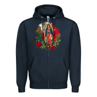 Navy Our Lady Of Guadalupe Mexican Flag Cactus Roses Zipper Hoodie - FaDigitalArtStudio