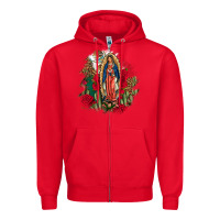 Red Our Lady Of Guadalupe Mexican Flag Cactus Roses Zipper Hoodie - FaDigitalArtStudio