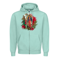 Seafoam Our Lady Of Guadalupe Mexican Flag Cactus Roses Zipper Hoodie - FaDigitalArtStudio