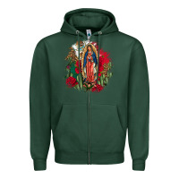 Sports Green Our Lady Of Guadalupe Mexican Flag Cactus Roses Zipper Hoodie - FaDigitalArtStudio