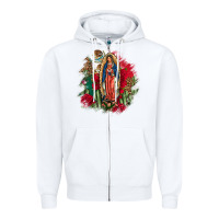 White Our Lady Of Guadalupe Mexican Flag Cactus Roses Zipper Hoodie - FaDigitalArtStudio