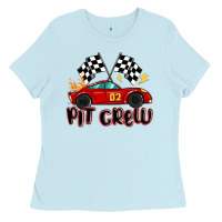 Baby Blue pit crew boys birthday race car Ladies Tee - MaliasSmallBusiness