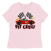 Bubblegum Pink pit crew boys birthday race car Ladies Tee - MaliasSmallBusiness