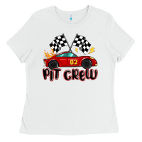 White pit crew boys birthday race car Ladies Tee - MaliasSmallBusiness