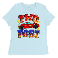 Baby Blue two fast boys birthday racing car Ladies Tee - MaliasSmallBusiness