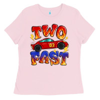 Bubblegum Pink two fast boys birthday racing car Ladies Tee - MaliasSmallBusiness