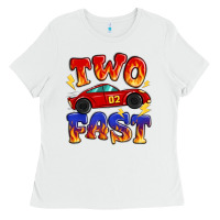 White two fast boys birthday racing car Ladies Tee - MaliasSmallBusiness