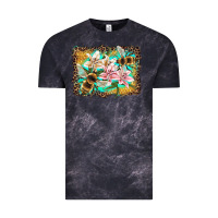 Cloud Black bees and lilies with leopard Vintage Tee - Artiststas