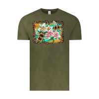 Vintage Olive bees and lilies with leopard Vintage Tee - Artiststas